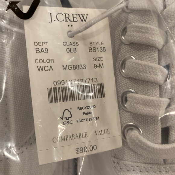 J. Crew White Canvas Lace-up Sneakers Size 9 M NWT Brand New!! - Picture 7 of 9
